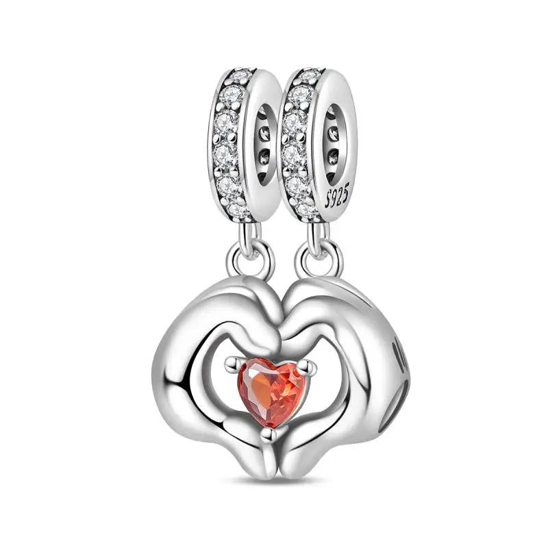 Genuine 925 Sterling Silver Heart Charm Bead for Mother's Day Bracelet Gift