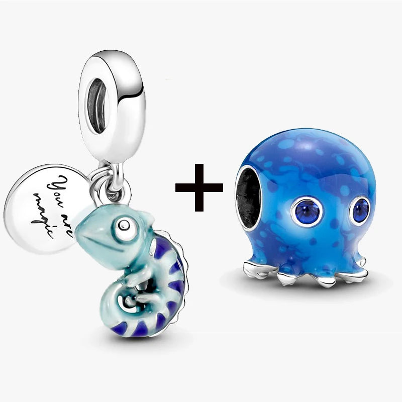 Chameleon and Turtle Pendant Beads for Charm Bracelets Jewelry Gift BD08