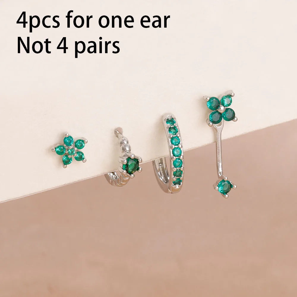 14K Gold Plated Dainty Zircon Flower Hoop Earrings Set for Women Stylish Stainless Steel Studs
