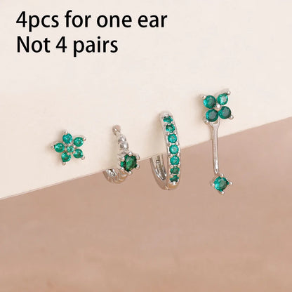 14K Gold Plated Dainty Zircon Flower Hoop Earrings Set for Women Stylish Stainless Steel Studs