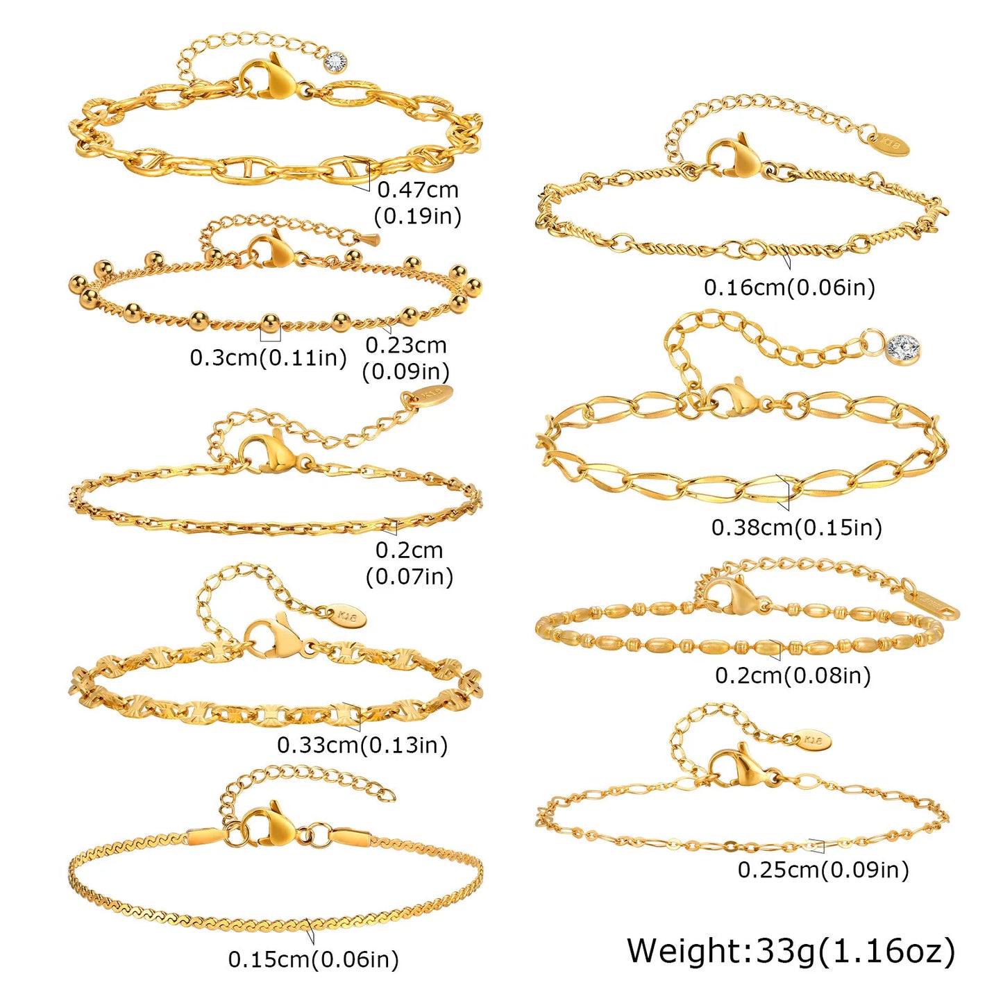 Elegant Gold Plated Link Bracelet for Women - Adjustable Stainless Steel Waterproof Jewelry