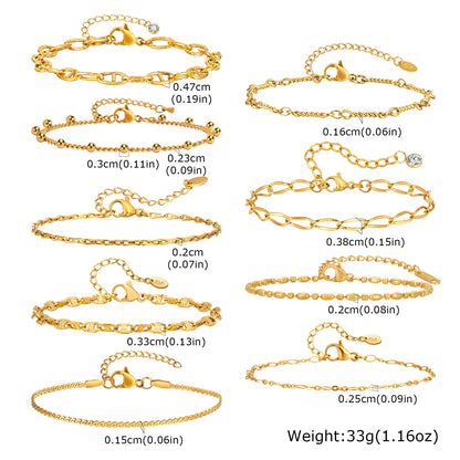 Elegant Gold Plated Link Bracelet for Women - Adjustable Stainless Steel Waterproof Jewelry
