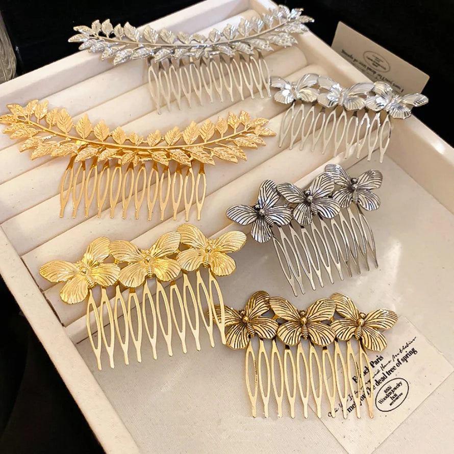 Butterfly Hair Combs - Gold Metal Hairpins for Women - Elegant Bride Accessories