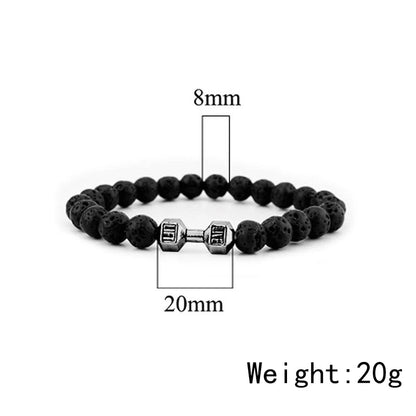 Vintage Men's Natural Stone Bead Bracelet With Dumbbell Pendant