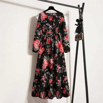 Spring Summer Women Maxi Dresses Casual Full Sleeve Floral 21