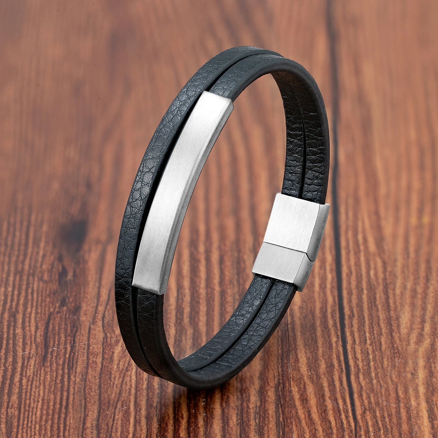 Luxury Men's Leather Bracelet Hand-Woven Multilayer Vintage Bangle with Stainless Steel Clasp