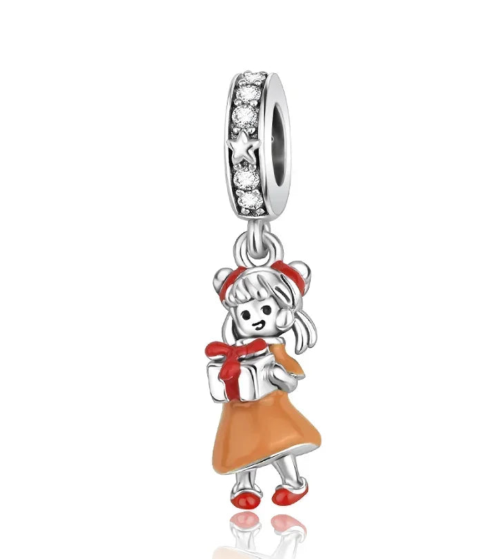 Original 925 Sterling Silver Christmas Charms Santa Claus Reindeer Earrings Beads for Necklace and Bracelet DIY Fine Jewelry Gifts