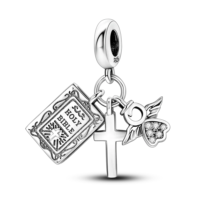 Silver Star Moon Heart Charm Bracelet with CZ Beads and Angel Wing Pendant for Women KTC509