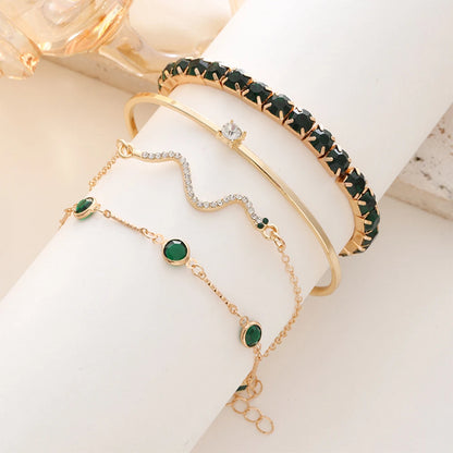 4-Piece Retro Green Diamond Bracelet Set - Versatile Fashion Accessory H477