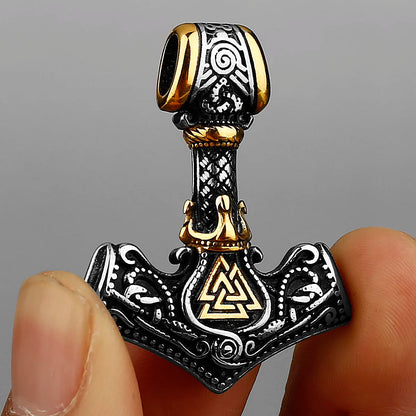 Nordic Viking Mjolnir Rune Necklace Stainless Steel Amulet Pendant for Men