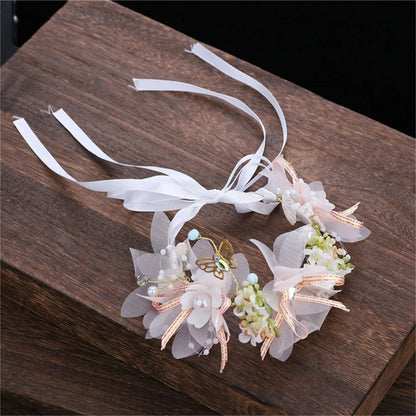 Girls Bridal Pearl Crystal Hair Headdress Flower Wreath Wedding Headband