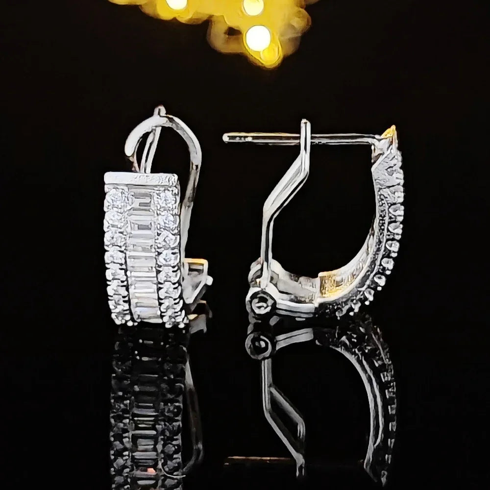 Elegant Princess Round Silver Korean Cubic Zirconia Stud Earrings for Women Anniversary Gift