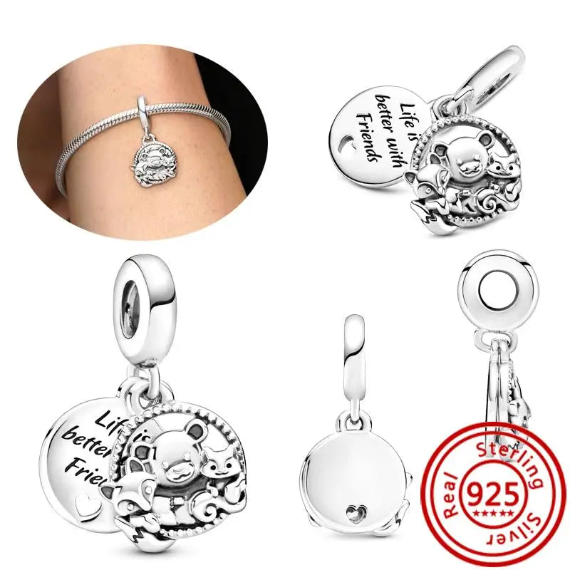 925 Sterling Silver Animal Charms Bracelet Beads with Zircon - Unicorn, Squirrel, Elephant Y170