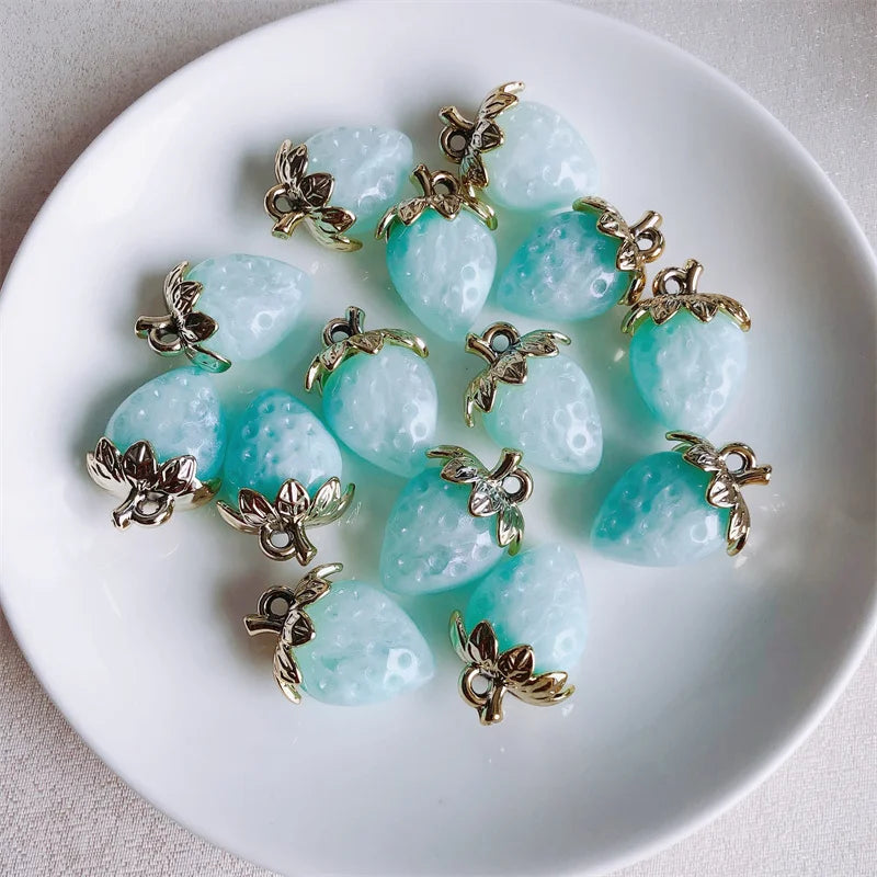 Vibrant 3D Strawberry Resin Charms Set for DIY Jewelry Making