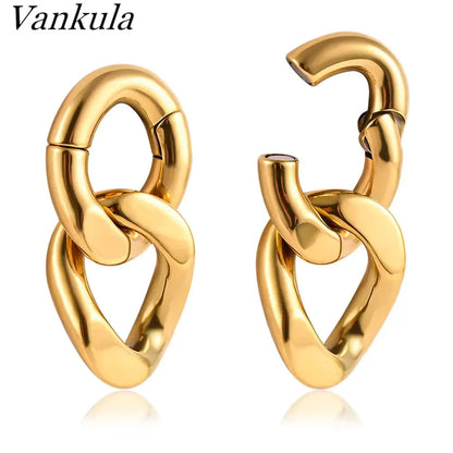Vankula 2PCS 6mm Stainless Steel Chain Ear Weights Hangers Plugs Jewelry gold 2 CHINA 6mm