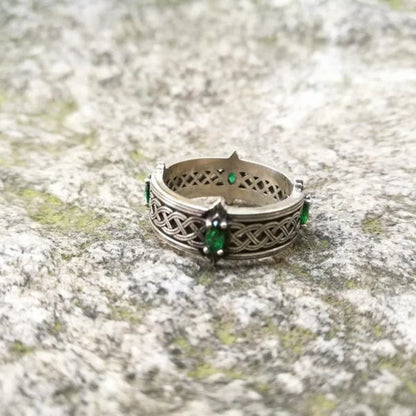 Vintage Green Gemstone Celtic Knot Adjustable Ring for Men and Women