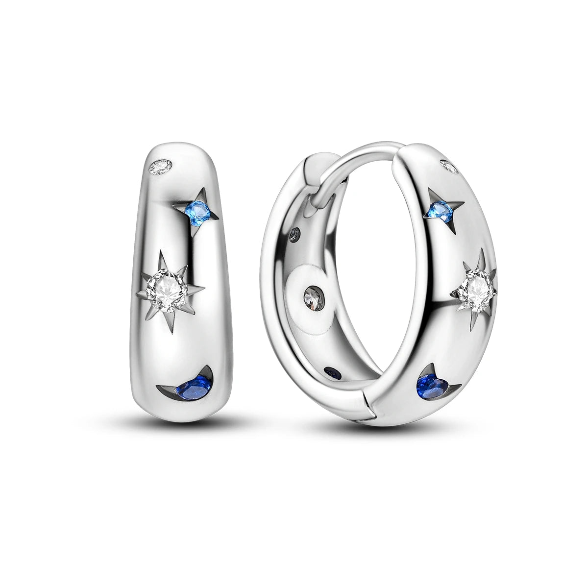 925 Silver Geometric Hoop Earrings for Women with Zircon Moon and Heart Design Fashion Jewelry Gift