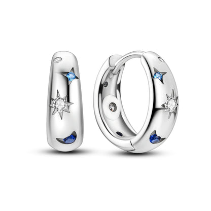925 Silver Geometric Hoop Earrings for Women with Zircon Moon and Heart Design Fashion Jewelry Gift