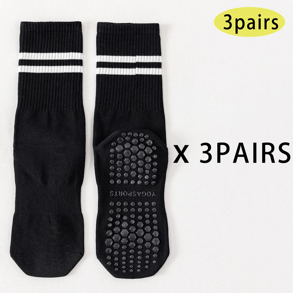 3 Pairs Women's Non Slip Yoga Socks Breathable Cotton