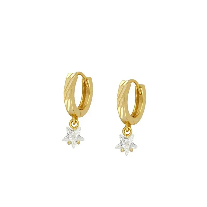 Crmya Gold Plated Women's Earrings Set with Vintage CZ Zircon Drop and Stud Hoops