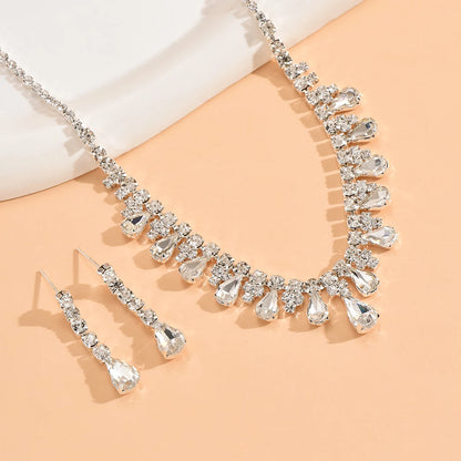 Elegant Women's Crystal Jewelry Set Necklace and Earrings for Wedding and Party