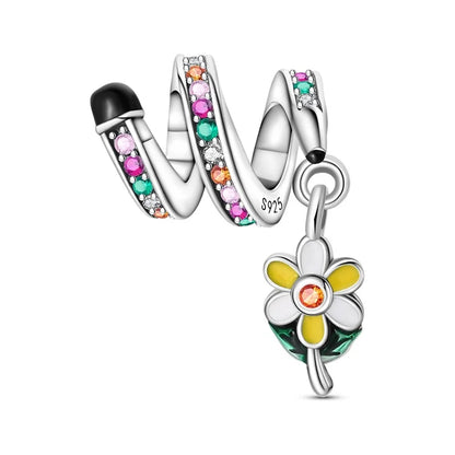925 Sterling Silver Graduation Mortarboard Charm with Zircon Beads for DIY Bracelet Fine Jewelry Gift