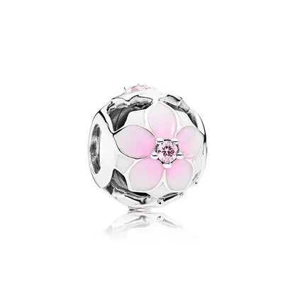 925 Sterling Silver Pink Flower Balloon Coffee Cup Charm Beads for DIY Bracelets Perfect Gift for Women AMC0050