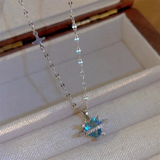 Korean Fashion Vintage Blue Crystal Pendant Necklace