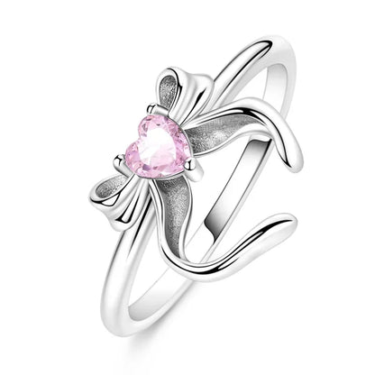 925 Silver Bow Ring with Zircon Bee Design for Women Mothers Day Gift Classic Fashion Jewelry Anniversary Birthday DIY Present for Mom