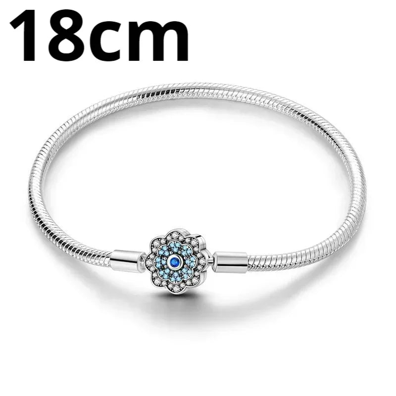 925 Sterling Silver Adjustable Gold Cross Virgin Mary Blue Eye Zircon Charm Bracelet for Women Birthday Gift