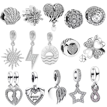 Sparkling Snowflake Sun Lightning Dangle Charm Bead 925