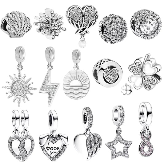 Sparkling Snowflake Sun Lightning Dangle Charm Bead 925