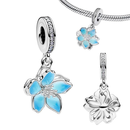Lucky Four Leaf Clover Dangle Charm Sterling Silver Family Tree Flower Bead Pendant for Bracelets and Necklaces