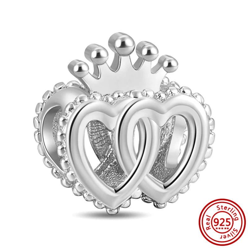 Silver Animal Hearts Infinity Crown Bead Charms Bracelet for Women 925 Sterling Silver Jewelry Y408
