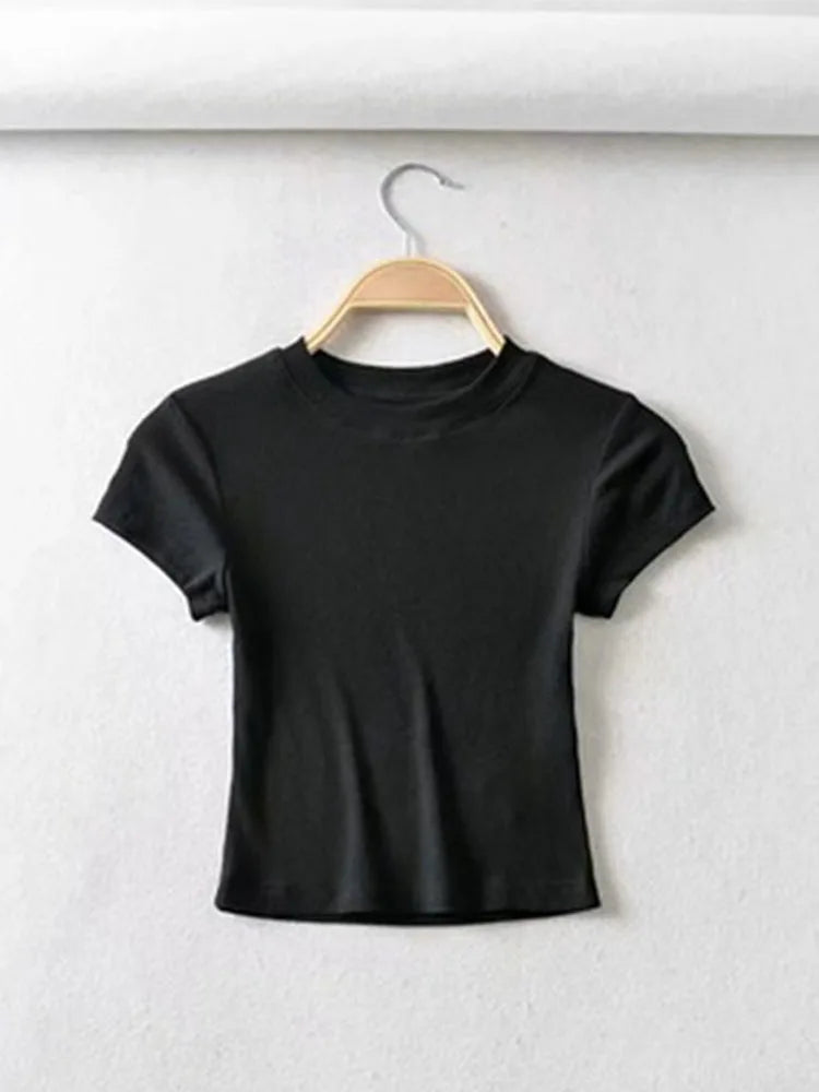 Dozw Women Crop Top Slim Elastic Short Sleeve Summer Tee