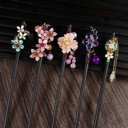 Vintage 2024 Wooden Hair Stick With Tassel Chinese Winding Flower Hairpin