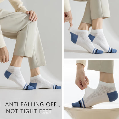 5 Pairs Mens Colorblock Mesh Sports Socks Anti Odor