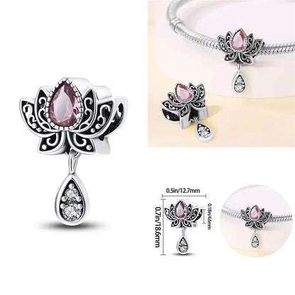 925 Sterling Silver Purple Star Animal Heart Flower Charms Beads for DIY Necklace and Bracelet Jewelry Gift