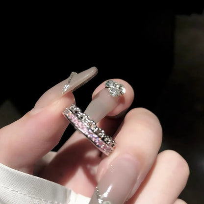 Hip Hop Blue Zircon Curved Matte Metal Ring for Women Retro Fashion Jewelry