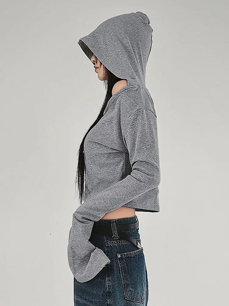 Dozw Hooded Cropped Tee for Women Y2K Streetwear Cotton
