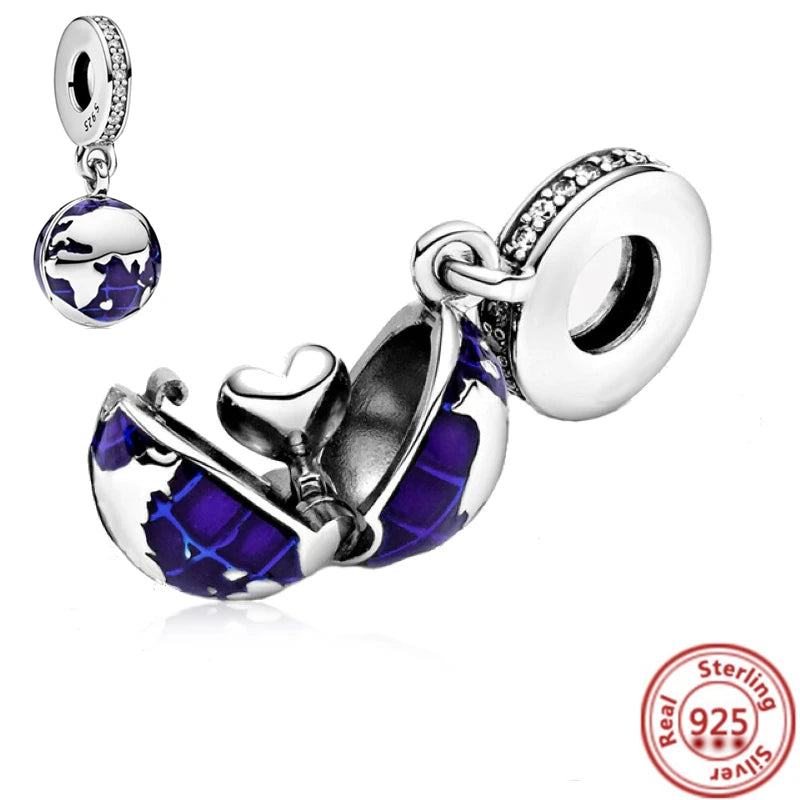 Sterling Silver Blue Zircon Feather Crown Moon Pendant Charm Bracelet Beads H185 3mm-4mm