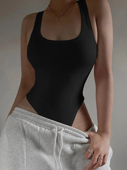 Sleeveless Knit Bodysuit Off Shoulder Bodycon Halter Top