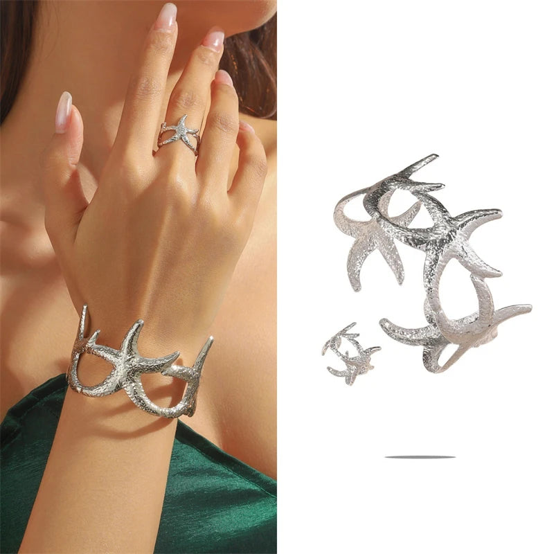 Vintage Metal Starfish Charm Bracelets for Women Beach Party Accessories