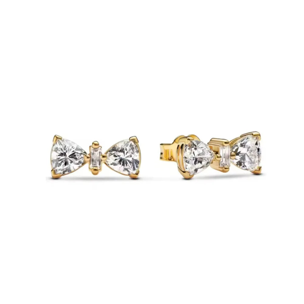 Heart Series Red Heart Bow Snowflake Stud Earrings in 925 Sterling Silver for Women Fashion