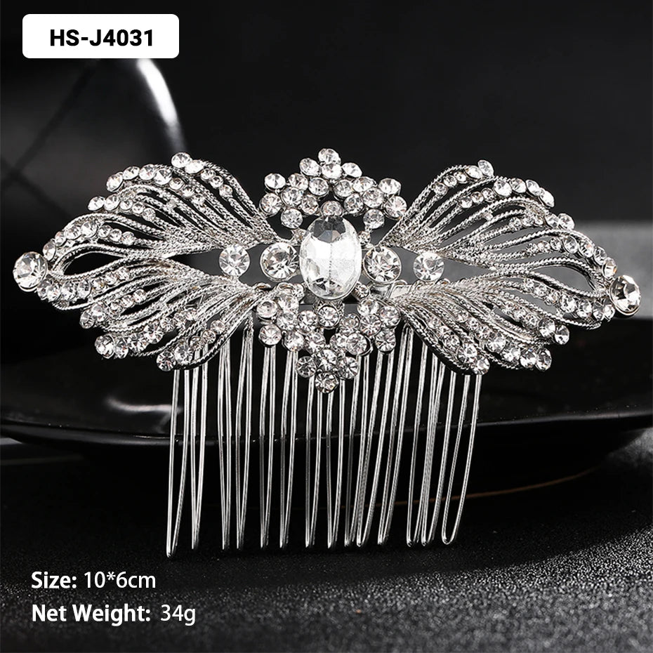 Efily Classic Silver Wedding Hair Combs - Crystal Rhinestone Bridal Accessories HS-J4031 Hair Combs