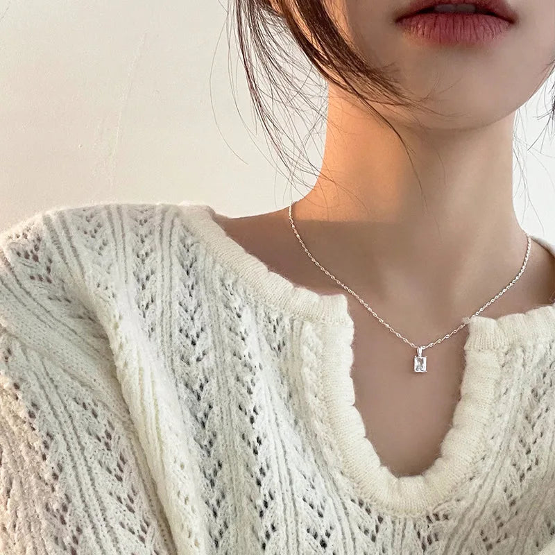 Ventfille 925 Sterling Silver Zircon Necklace Elegant Korean Geometry Design