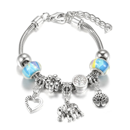 Elegant Heart Lock Charm Beaded Bangle Adjustable Snake Chain Bracelet for Women