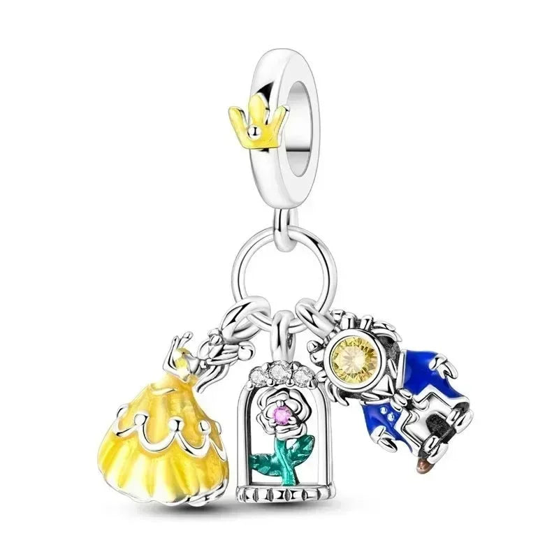 Green Series Sterling Silver Lucky Four Leaf Clover Charms with Zircon Beach Beads for Bracelets and Necklaces