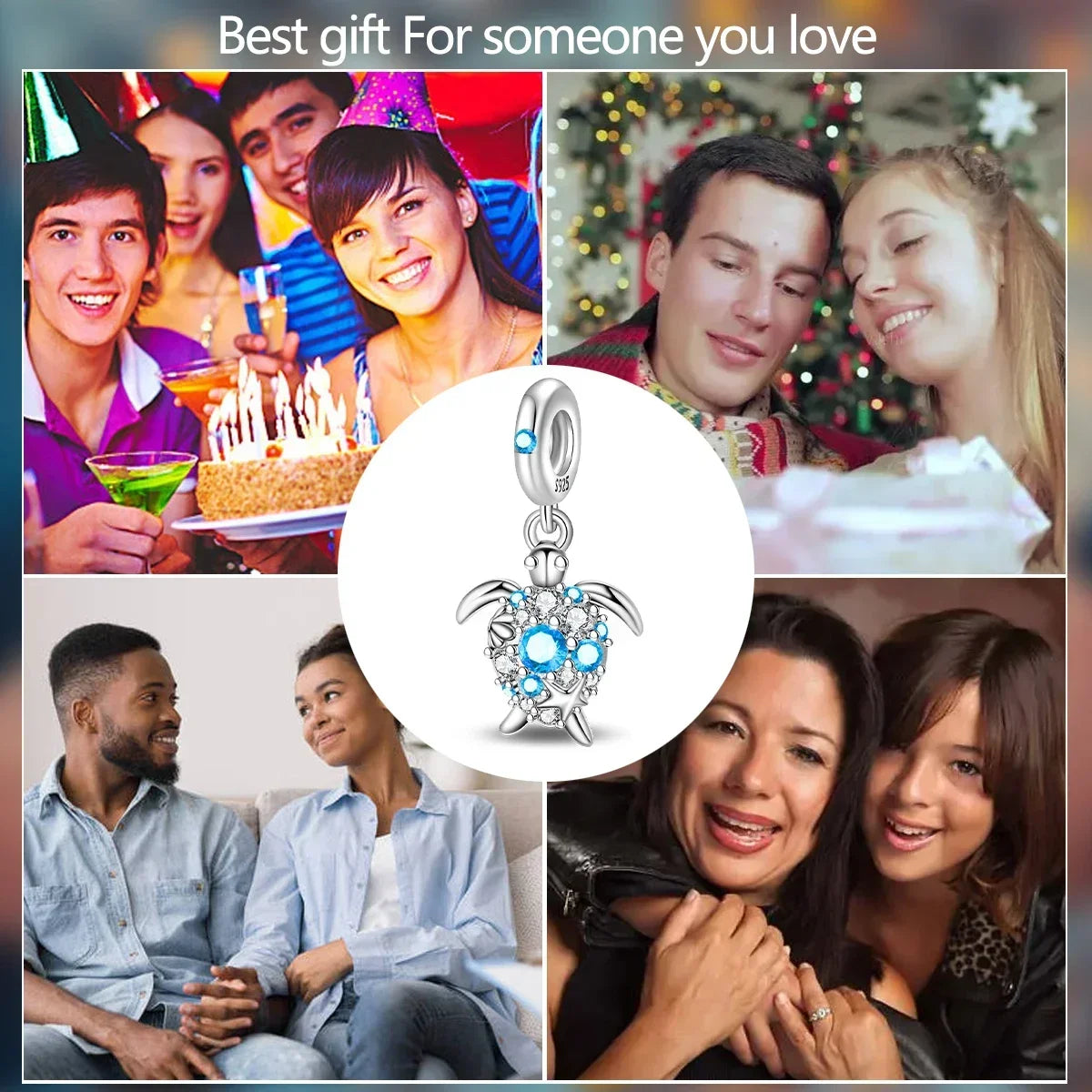 Summer Murano Glass Sea Turtle Dangle Charm Colorful Crystal Zircon Pendant 925 Sterling Silver Fine Jewelry for Original Bracelets