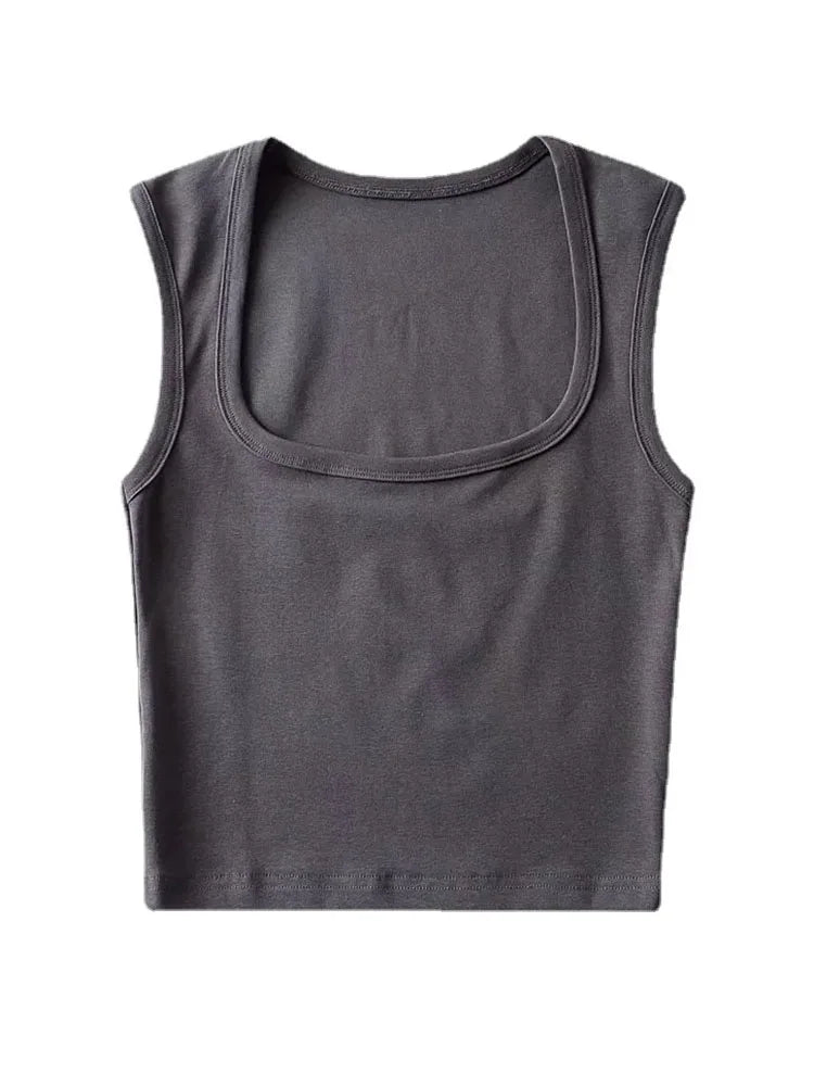 Deep Square Collar Vests 2025 Summer New Fashion Sexy Women's Crop Tops Sling Vest Camis